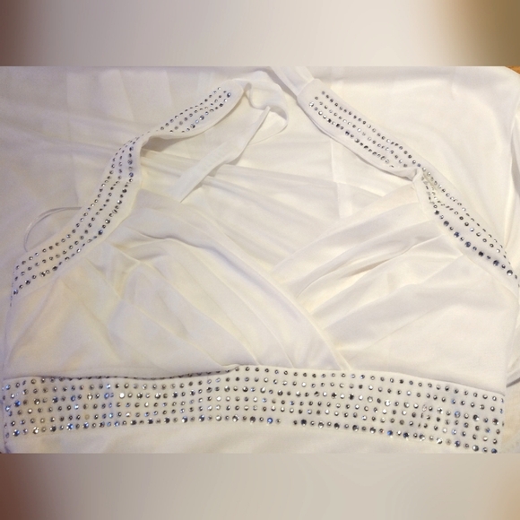 Mariposa Vintage Halter Sheath  Dress,Ivory Sparkle Beads, Pleats, Long, XS-S - Picture 10 of 10